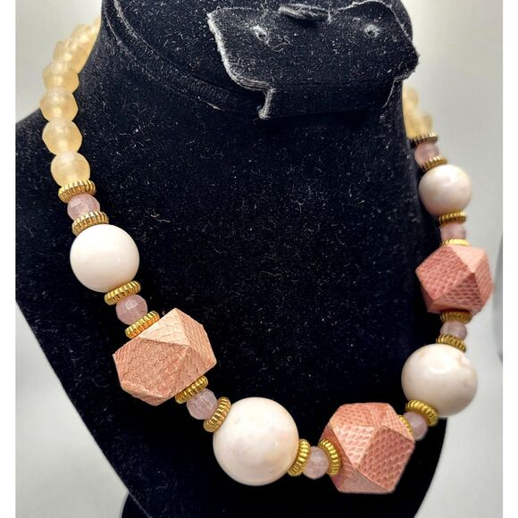 Vintage VA 60s Chunky Leather Coated Beaded Necklace 16in - Picture 2 of 4